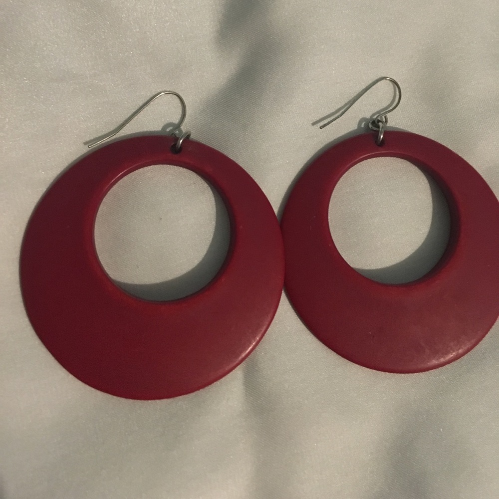 Red thick hooped earrings